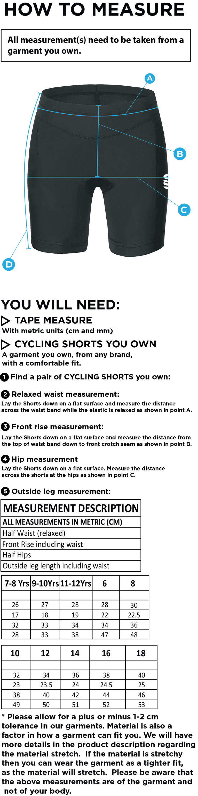 University of Chester - Dual Cycling Short - Women's Fit - Size Guide