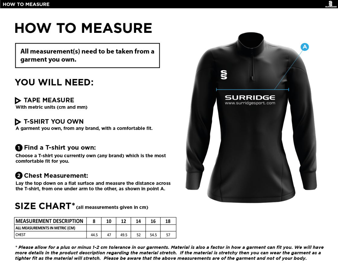 University of Chester - Tempo Performance Top - Women's Fit - Size Guide