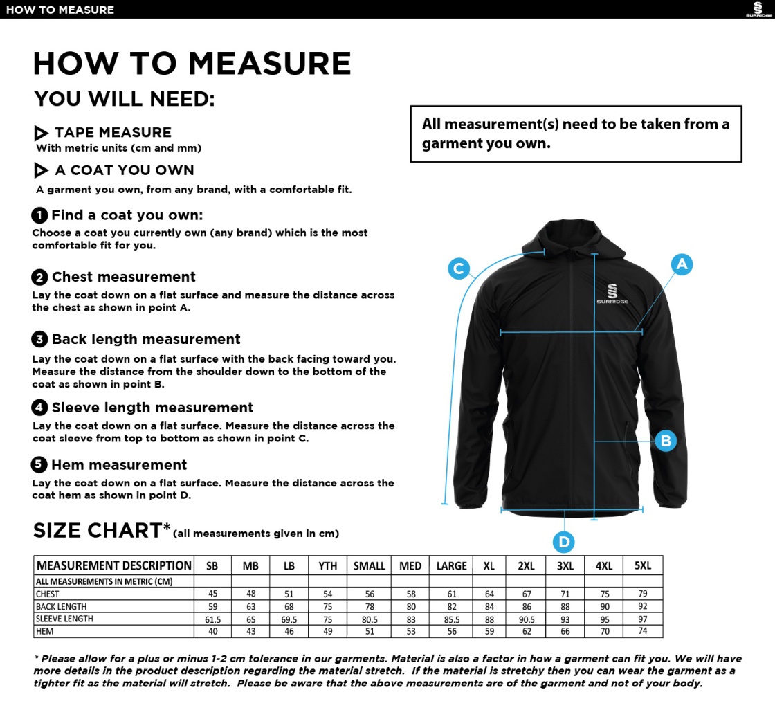 University of Chester - Dual Full Zip Training Jacket - Black - Unisex Fit - Size Guide