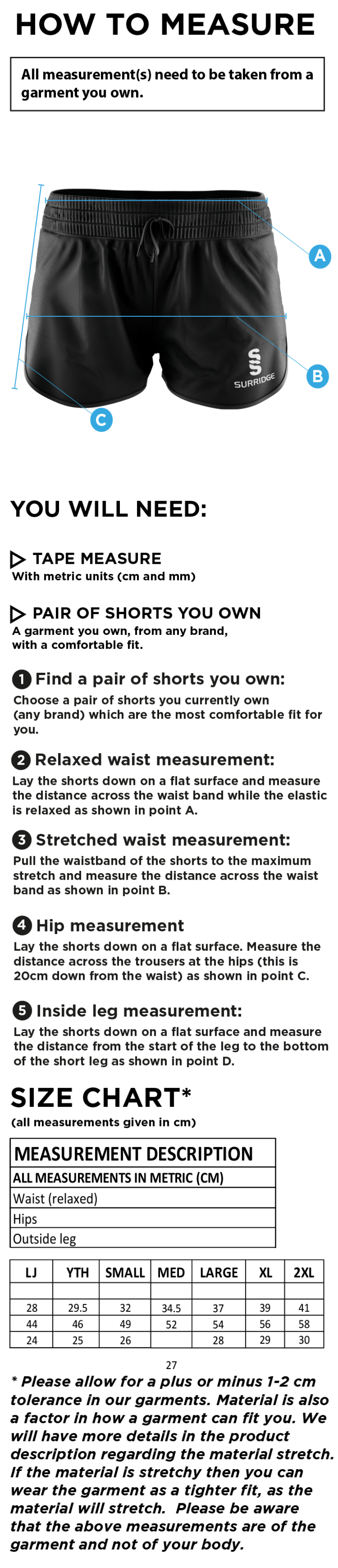 University of Chester - Dual Active Short - Women's Fit - Size Guide