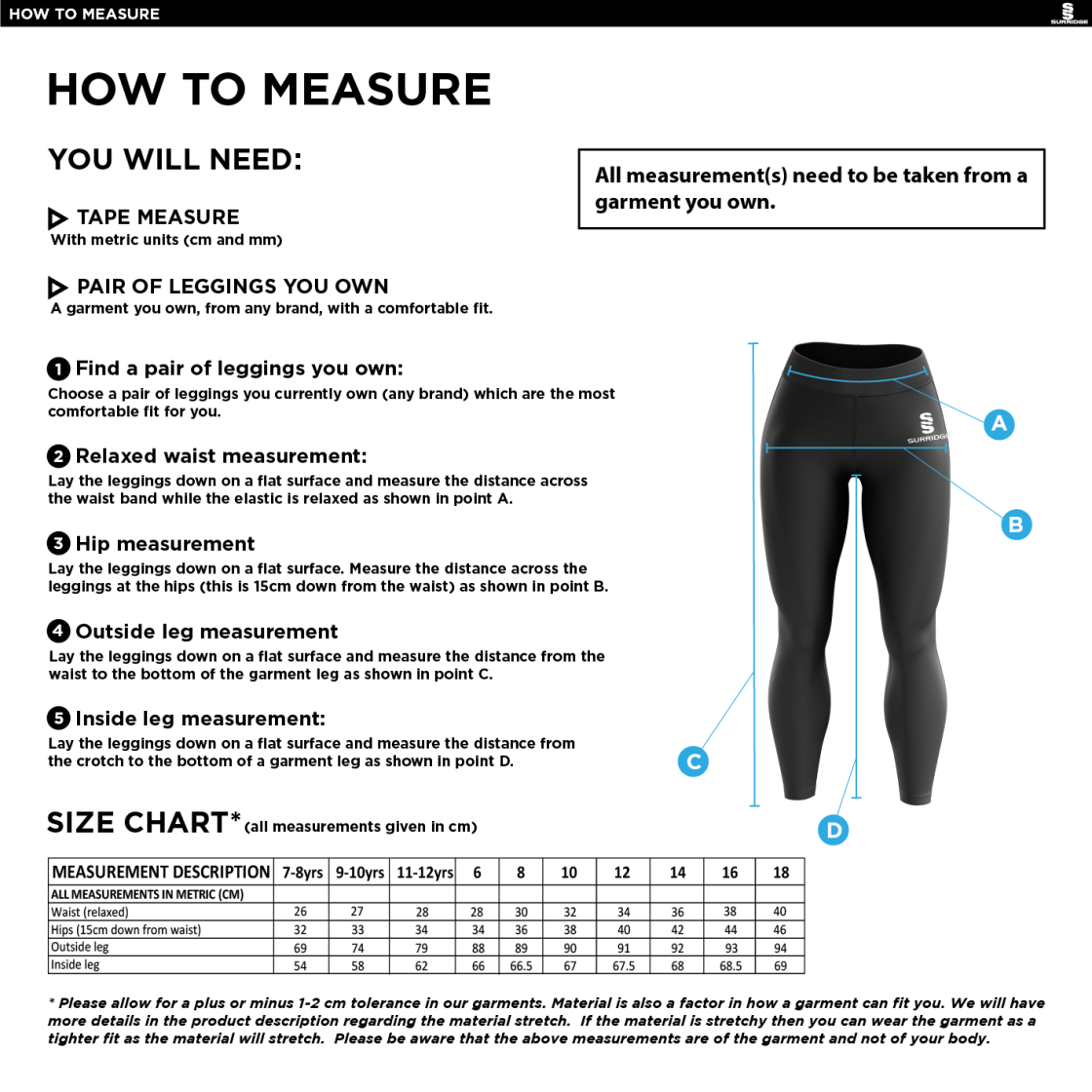 University of Chester - Performance Full Length Leggings - Women's Fit - Size Guide