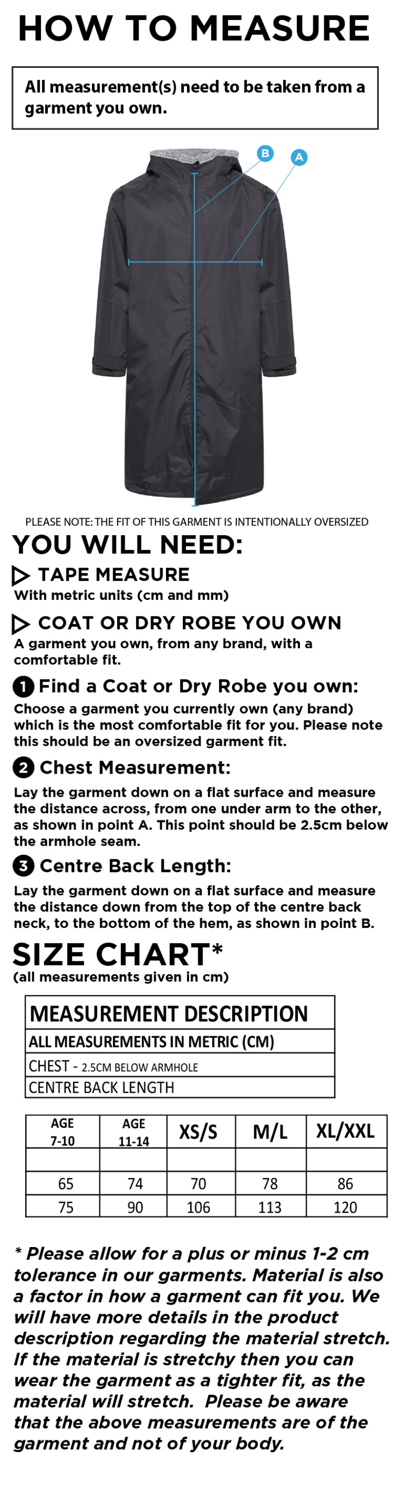 University of Chester - Active Thermal Fleece Robe - Unisex Fit - Size Guide