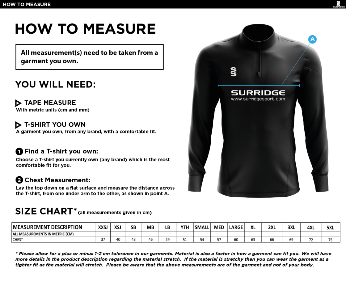 University of Chester - Tempo Performance Top - Unisex Fit - Size Guide