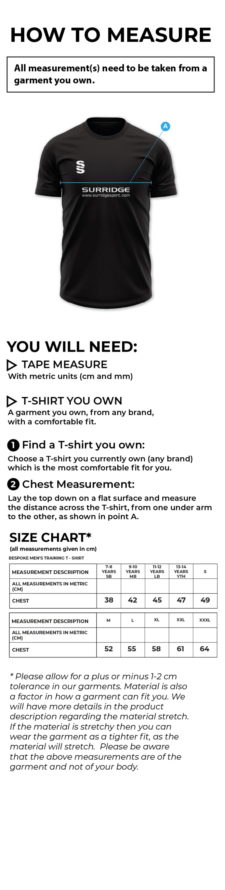 University of Chester - Tempo T-Shirt - Unisex Fit - Size Guide