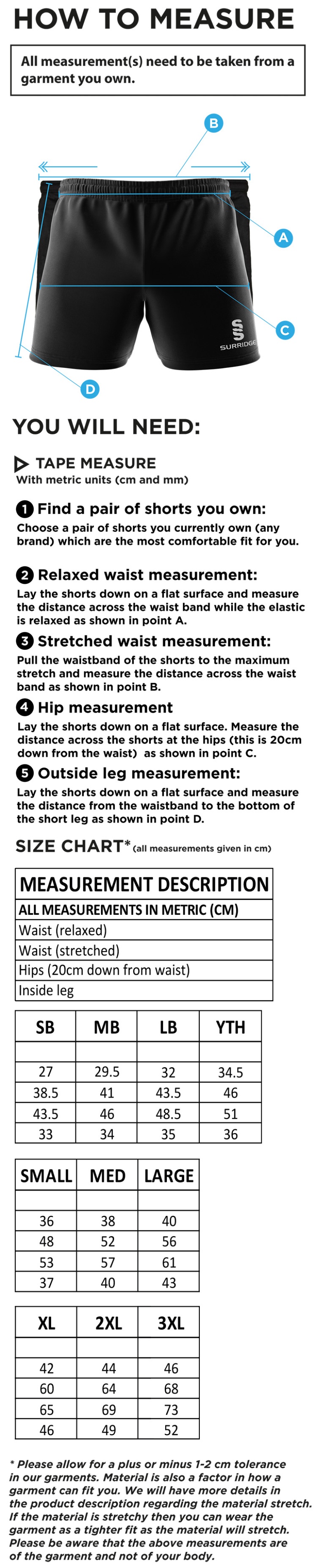 University of Chester - Performance Gym Short - Unisex Fit - Size Guide