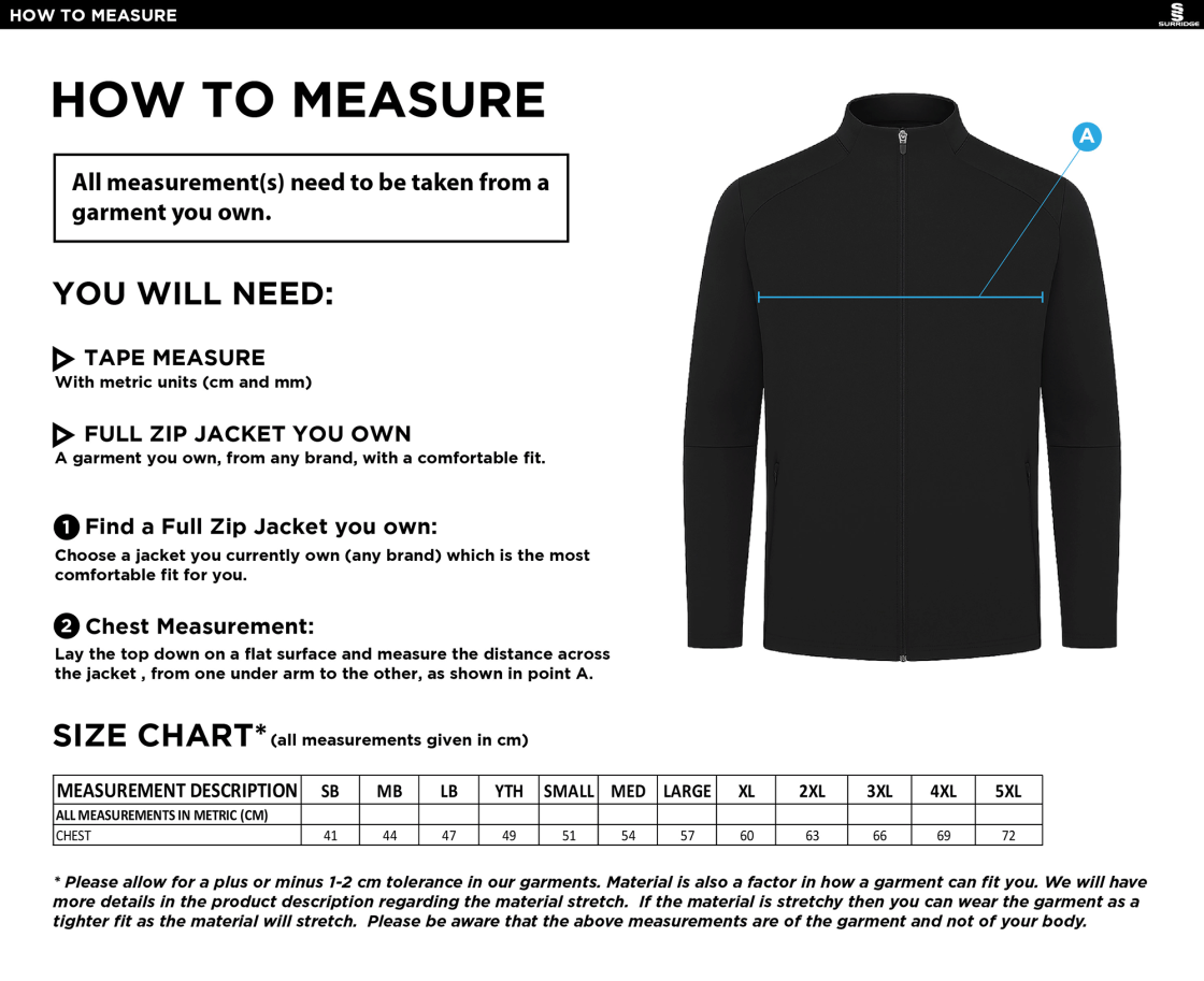 University of Chester - Active Presentation Jacket - Unisex Fit - Size Guide