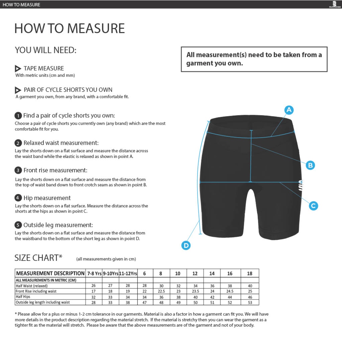 University of Chester - Dual Cycling Short - Women's Fit - Size Guide