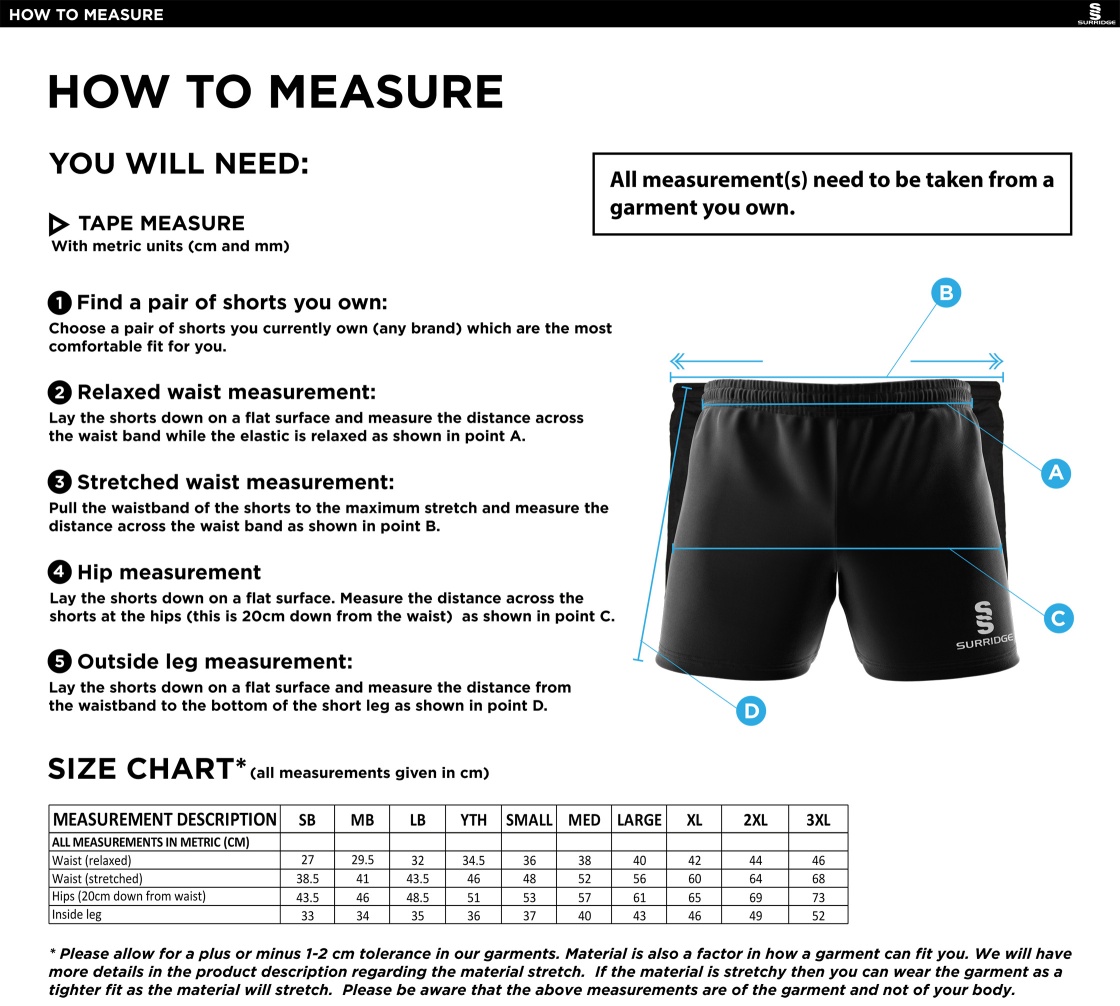 University of Chester - Performance Gym Short - Unisex Fit - Size Guide