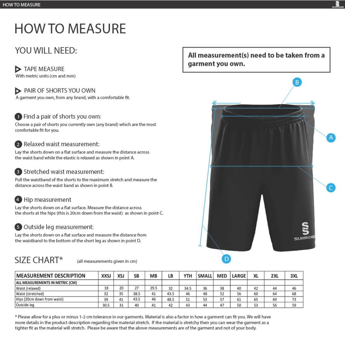 University of Chester - Fuse Short - Unisex Fit - Size Guide
