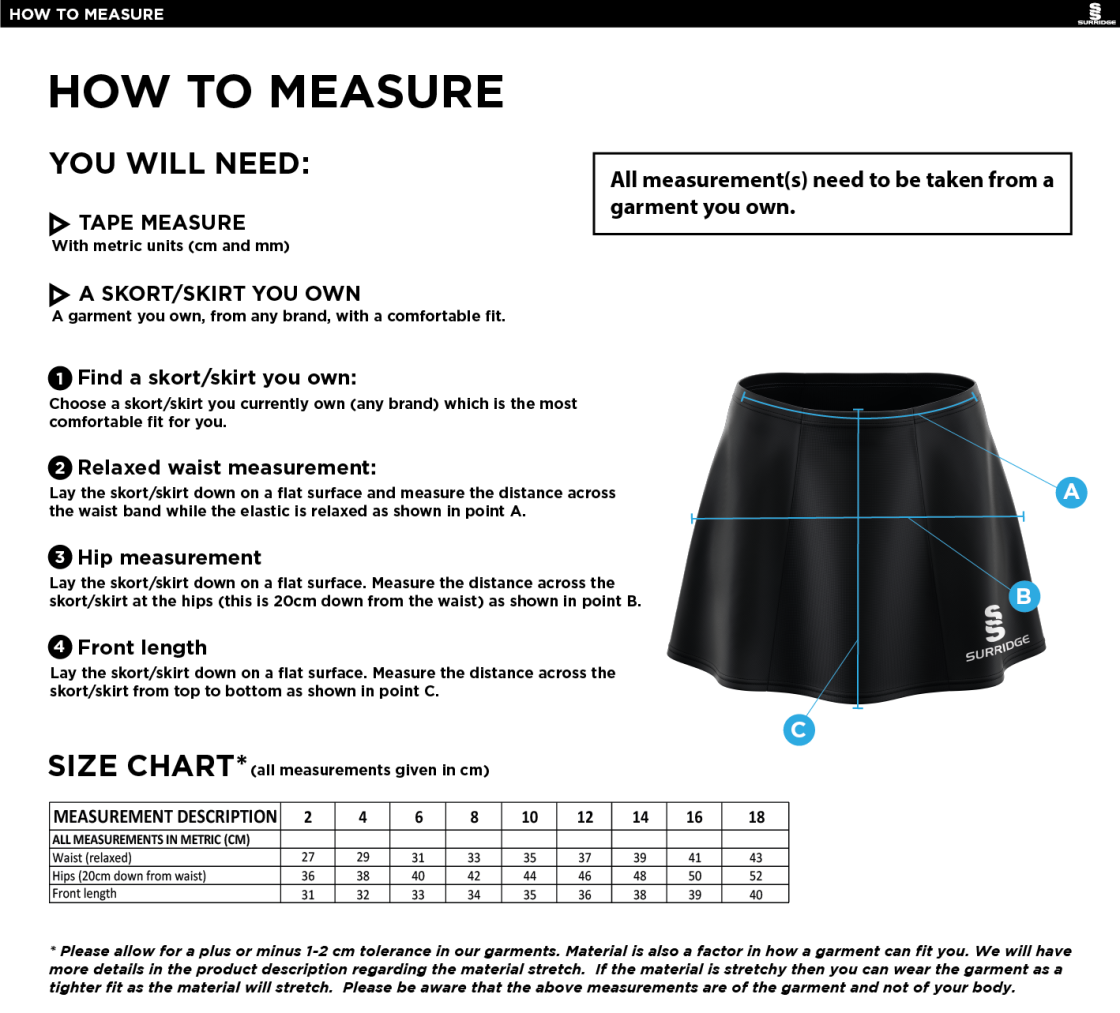 University of Chester - Skort - Black - Size Guide