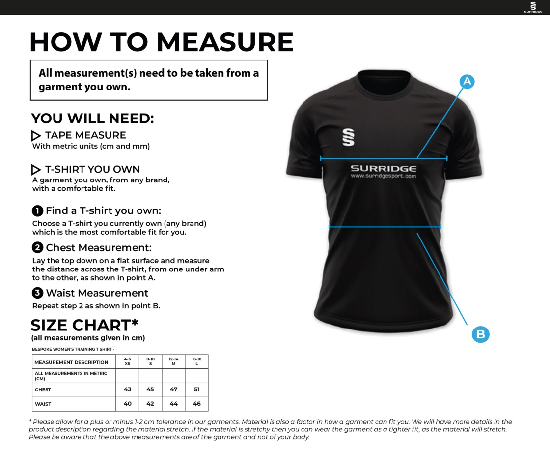 University of Chester - Tempo T-Shirt - Women's Fit - Size Guide