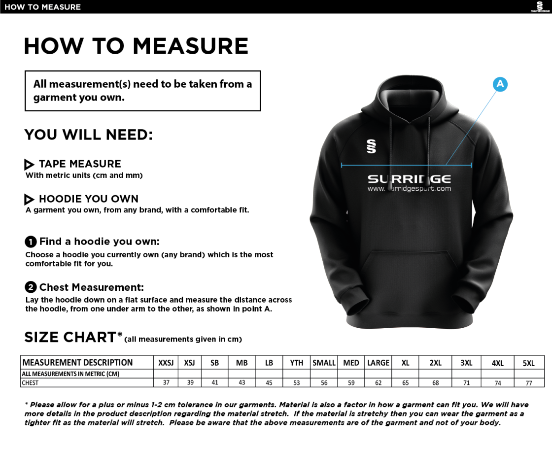 University of Chester - Fuse Hoody - Unisex Fit - Size Guide