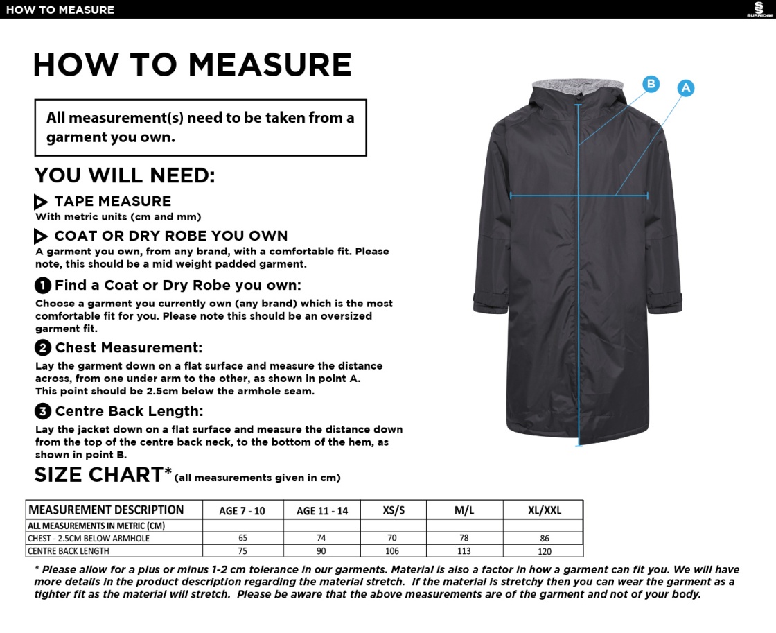 University of Chester - Active Thermal Fleece Robe - Unisex Fit - Size Guide