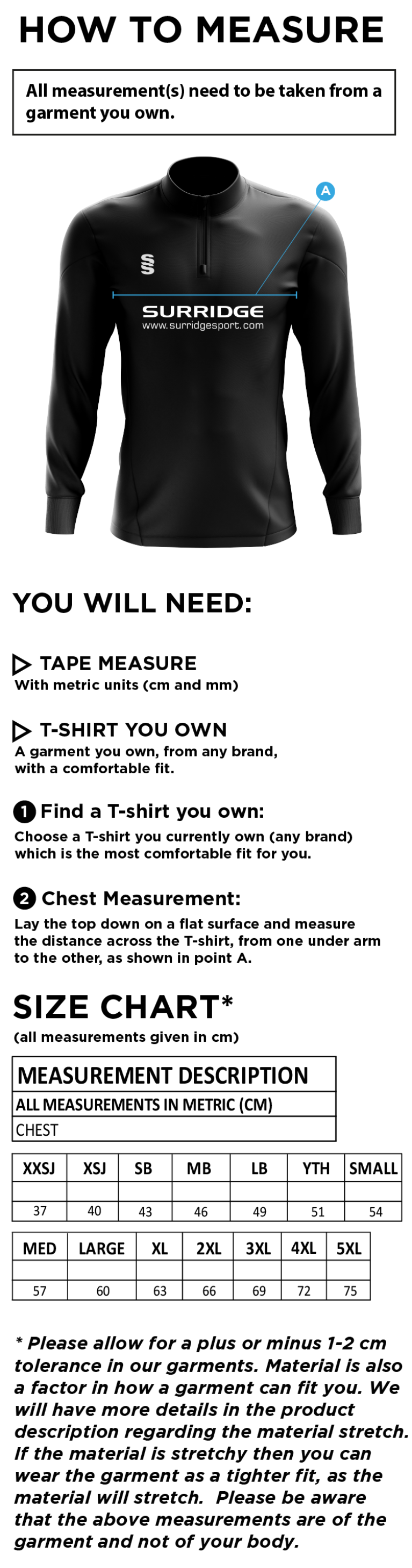 University of Chester - Tempo Performance Top - Unisex Fit - Size Guide